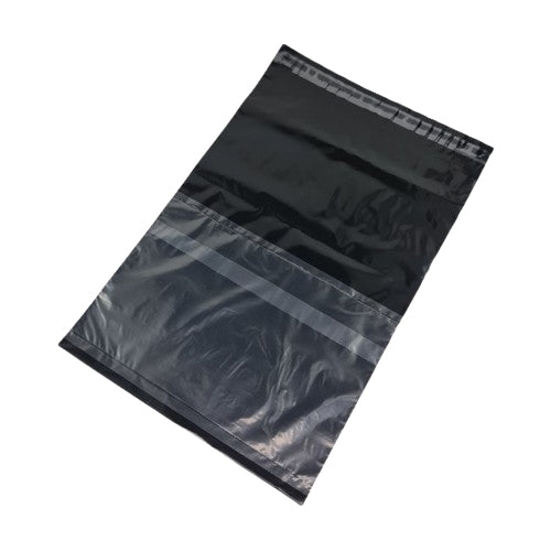 Small Plain Black Plastic Courier Pouch with Pocket 100s