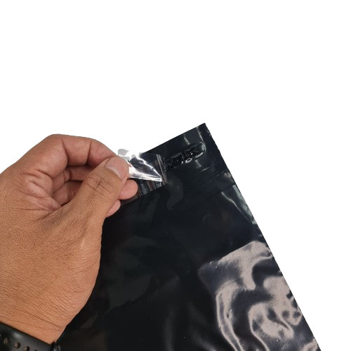 Small Plain Black Plastic Courier Pouch with Pocket 100s