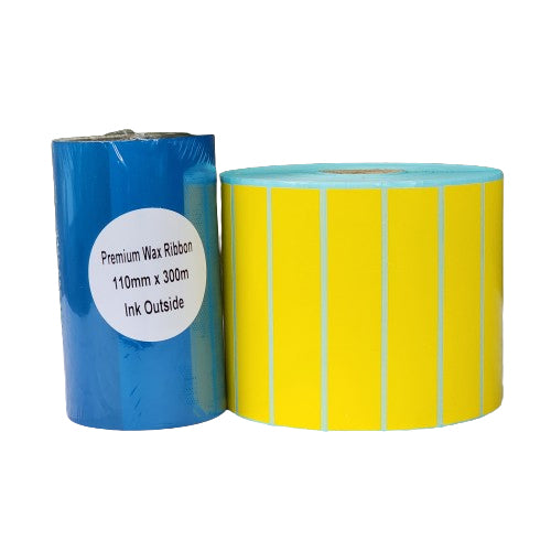 30 x 20 Solid Yellow Satin Barcode Labels Bundle with Premium Barcode Ribbon