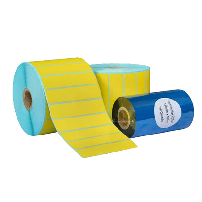 30 x 20 Solid Yellow Satin Barcode Labels Bundle with Premium Barcode Ribbon