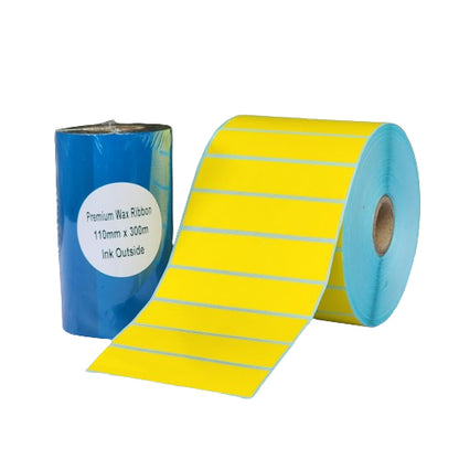 30 x 20 Solid Yellow Satin Barcode Labels Bundle with Premium Barcode Ribbon