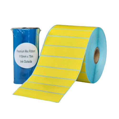 30 x 20 Solid Yellow Satin Barcode Labels Bundle with Premium Barcode Ribbon