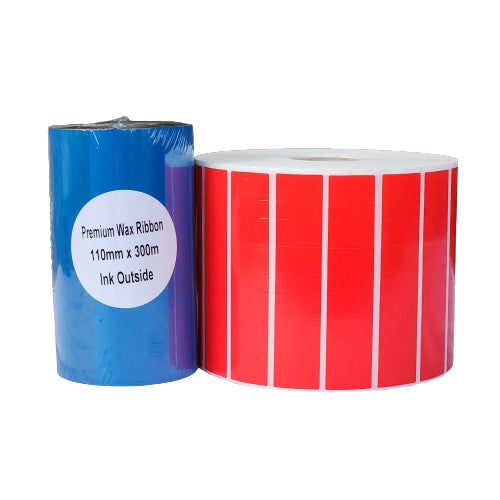 30 x 20 Solid Red Satin Barcode Labels Bundle with Premium Barcode Ribbon