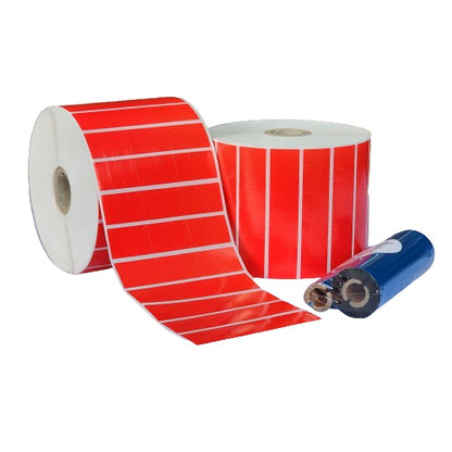 30 x 20 Solid Red Satin Barcode Labels Bundle with Premium Barcode Ribbon