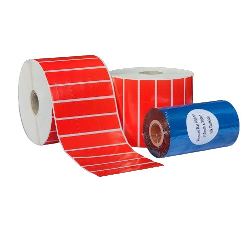 30 x 20 Solid Red Satin Barcode Labels Bundle with Premium Barcode Ribbon