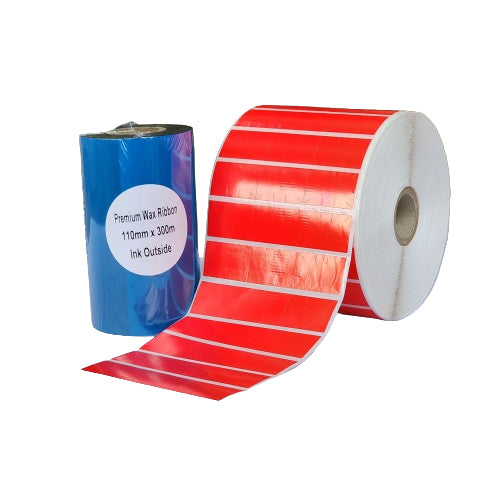 30 x 20 Solid Red Satin Barcode Labels Bundle with Premium Barcode Ribbon