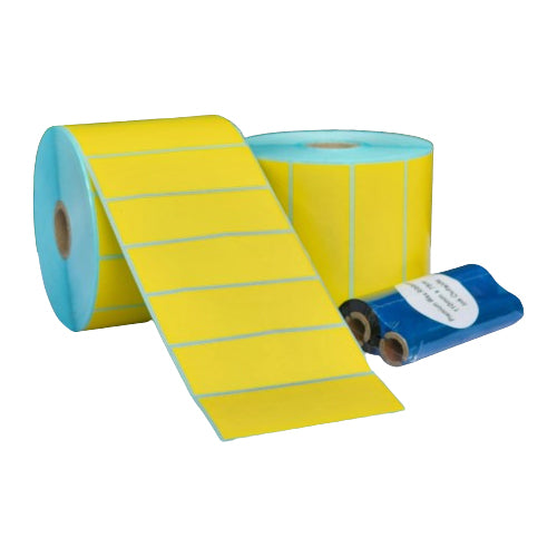 32 x 32 Solid Yellow Satin Barcode Labels Bundle with Premium Barcode Ribbon