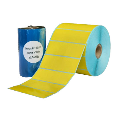 32 x 32 Solid Yellow Satin Barcode Labels Bundle with Premium Barcode Ribbon