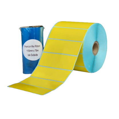 32 x 32 Solid Yellow Satin Barcode Labels Bundle with Premium Barcode Ribbon