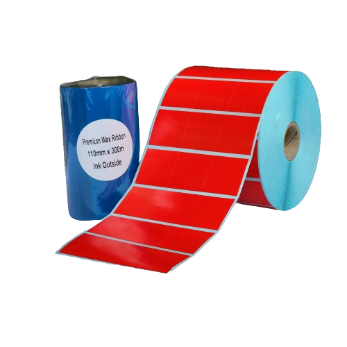 32 x 32 Solid Red Satin Barcode Labels Bundle with Premium Barcode Ribbon