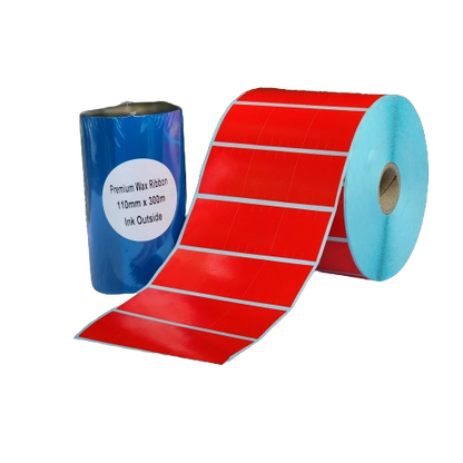 32 x 32 Solid Red Satin Barcode Labels Bundle with Premium Barcode Ribbon