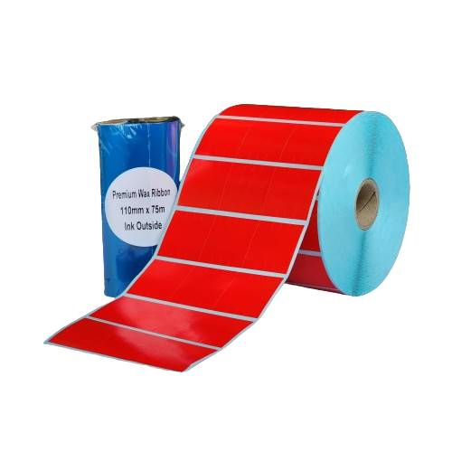 32 x 32 Solid Red Satin Barcode Labels Bundle with Premium Barcode Ribbon