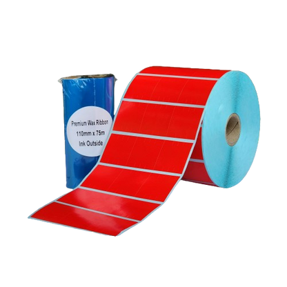 32 x 32 Solid Red Satin Barcode Labels Bundle with Premium Barcode Ribbon