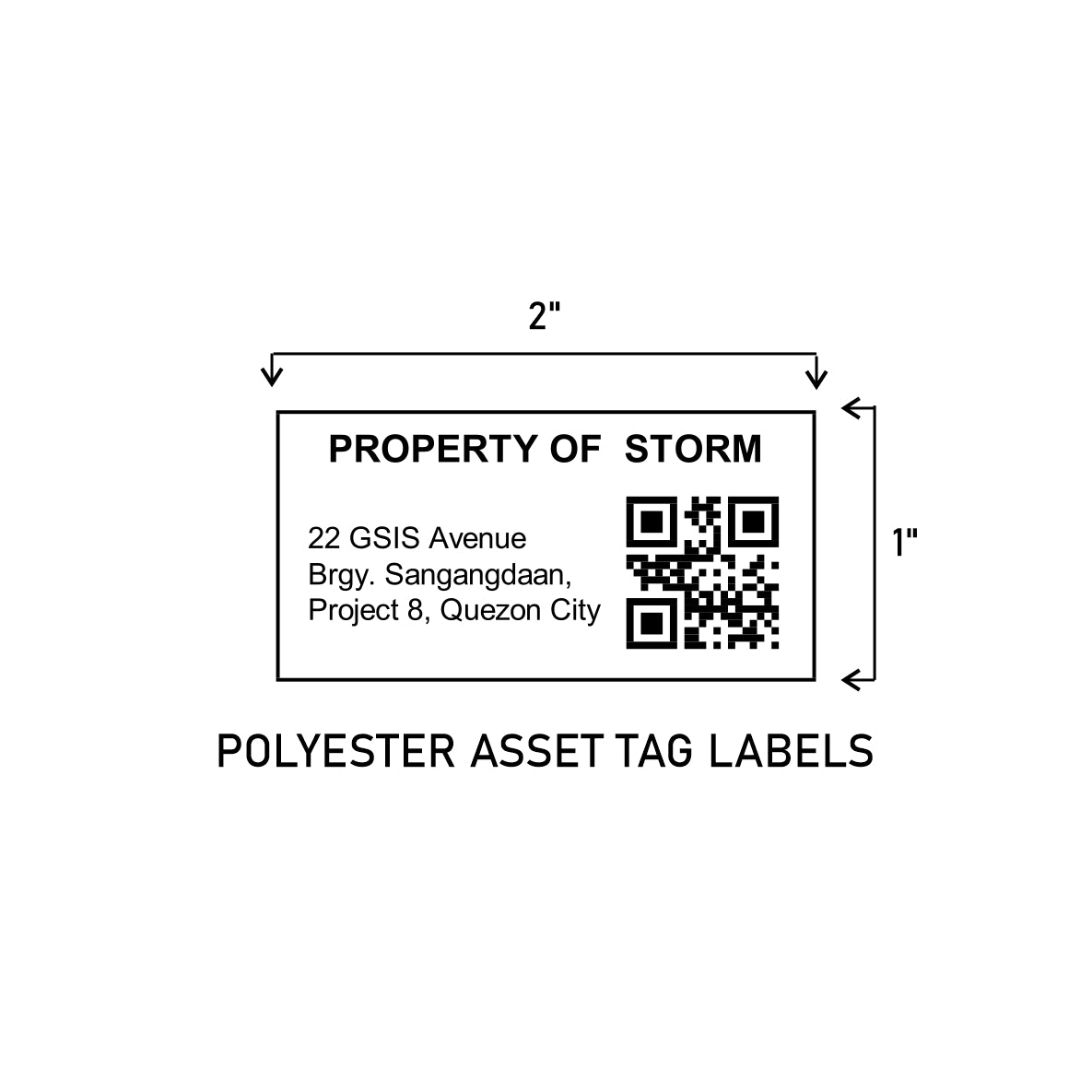 2" (W)  x 1" (H) Printed Property Tag Sticker Label