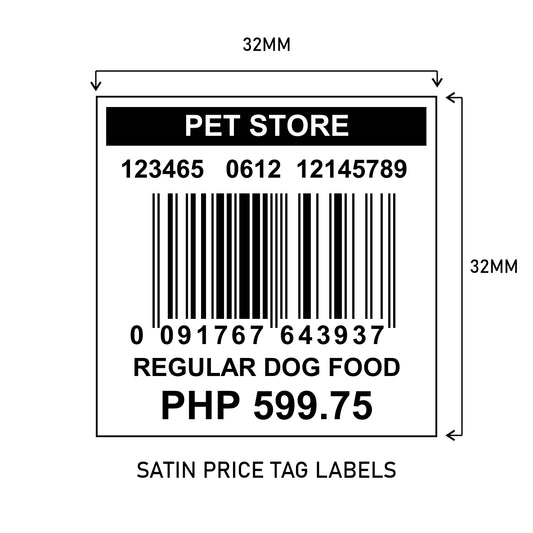 32mm (W) x 32mm (H) Printed Satin Price Tag Barcode Labels