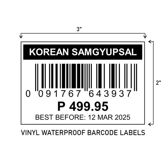 3" (W)  x 2" (H) Printed Vinyl Waterproof Barcode Labels