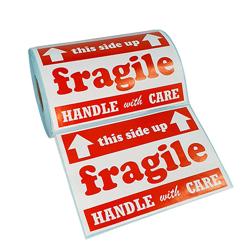 1 Roll Case FRAGILE, HANDLE WITH CARE, KEEP DRY Sticker 6" x 4" 500 Pcs
