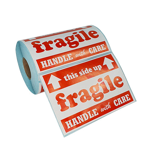 1 Roll Case FRAGILE, HANDLE WITH CARE, KEEP DRY Sticker 6" x 4" 500 Pcs